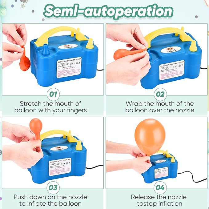 Balloon Pump Electric Portable Dual Nozzle Air Pump for Balloons Blower Pump Inflator for Decoration, Birthday Party [110V~120V, 600W, Blue Yellow]