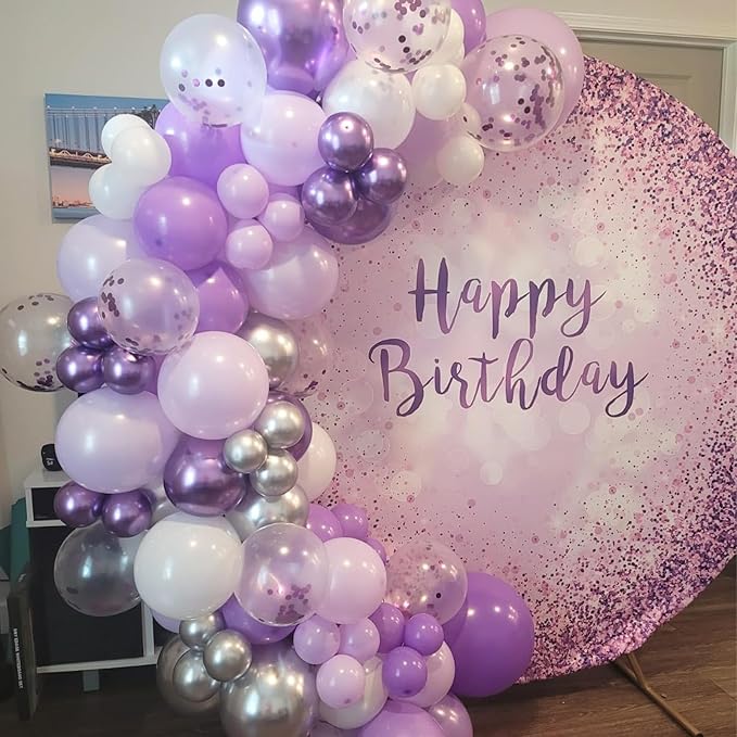 Purple Silver Balloons, 12 Inch Metallic Purple Silver Balloons Light Purple Silver Latex Balloons Lavender Silver Confetti Balloons for Princess Party Girl Birthday Wedding Baby Shower Decorations