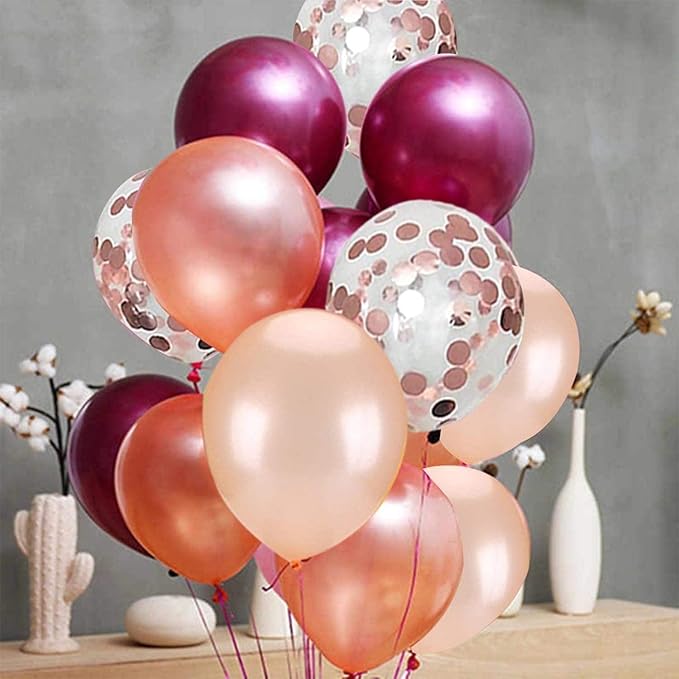 OuMuaMua Rose Gold Balloons Burgundy Balloons Kit, 62Pcs Burgundy Rose Gold Confetti Latex Mother's Day Balloons for Women Girl Baby Shower Wedding Birthday Mother's Day Party Decorations, 12 Inch