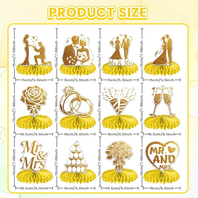 ANATTASOUL 12PCS Table Honeycomb Centerpieces Wedding Champagne Roses Birthday Party Decorations for Table, 7.48"*6.2" Honeycomb Decorations for Wedding, Christmas, Anniversary, Home Decor