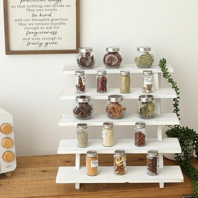 SwallowLiving 5 Tier Wooden Rustic Cupcake Stand for 30 Cupcakes, Stepped Wood Display Stand for Weddings, Tiered Party Table Display Riser for Food , Dessert, Cookie, Decor, Craft Show, White