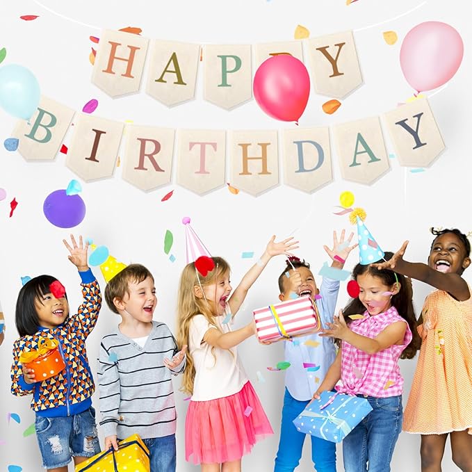 Doumeny Happy Birthday Felt Banner Boho Happy Birthday Hanging Banner Bohemian Birthday Felt Garland Flag Rainbow Birthday Bunting Garland for Party Baby Shower Home Fireplace Nursery Backdrop Decor
