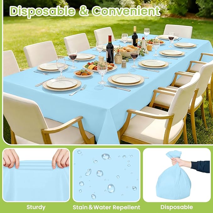 Mulbozy Light Blue Plastic Table Cloth Disposable 4 Pack, 54 × 108 Inch Tablecloths Rectangle, Baby Blue Plastic Table Cover for Party Decor