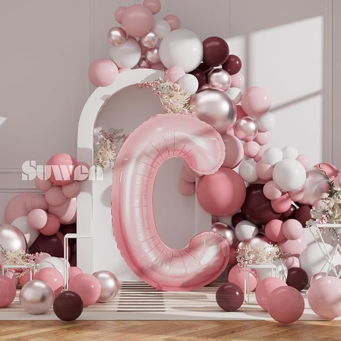 SUWEN 40 Inch Pink Large C Letter Balloons Big Foil Helium Letter Balloons A-Z Jumbo Mylar Happy Birthday Party Decorations for Girl Anniversary Party Supplies