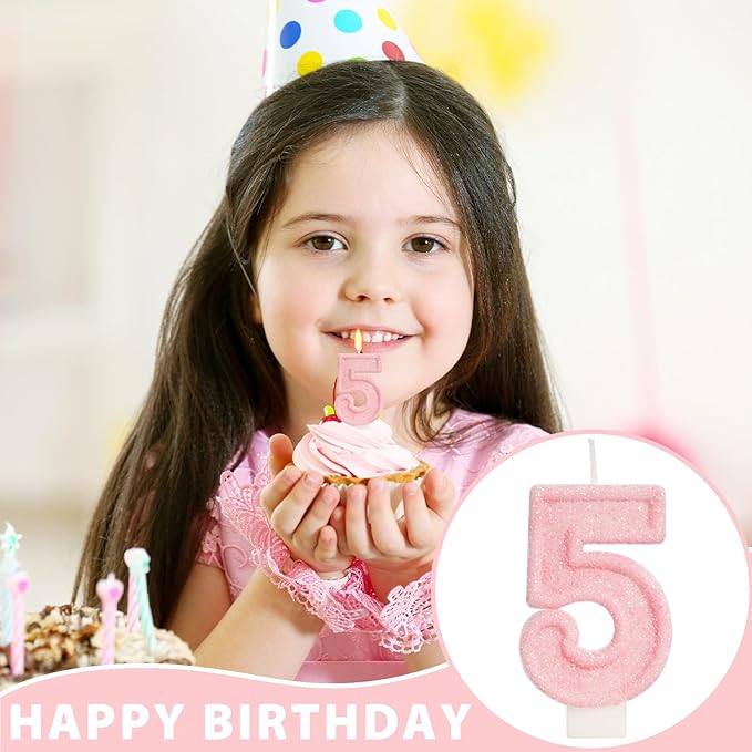 Pink Birthday Candles - Number 5 Candle for 5th Birthday Decorations Girl, Pink Cake Decorations Sweet Birthday Decorations Girl