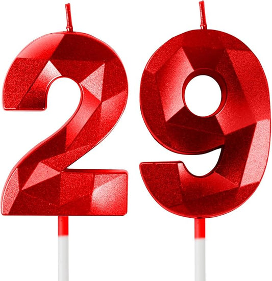 29th Birthday Candles,Number 29 Candles,Red Happy Birthday Candle for Cake,3D Design Cake Topper Decorations for Women Men Birthday Party Wedding Anniversary Celebration Supplies