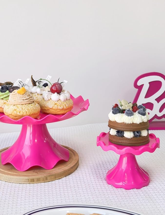 3 Pcs Cake Stand Set, Laced Cake Stand, Mini Cupdake Holder for Party,Wedding,Birthday,Celebration,Baby Shower,Anniversary (Neon Pink)