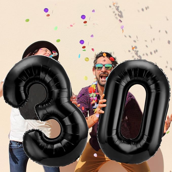 Gejoy 40 Inch Number 30 Balloons Jumbo 30 Foil Giant Number 30 Balloons for 30th Birthday Party Decorations and Rip to My 20s Anniversary Event(Black)