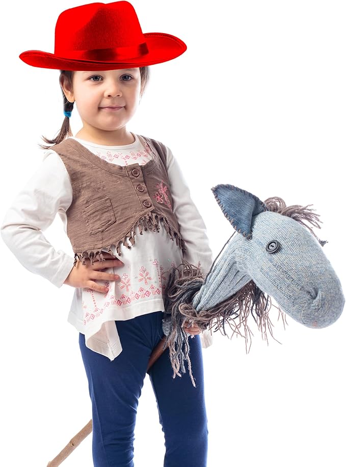 4 Pack Kids Cowboy Hat Felt Western Cowboy Hat Wide Brim Cowgirl Hat for Boys Girls Cosplay Party Costume Accessory