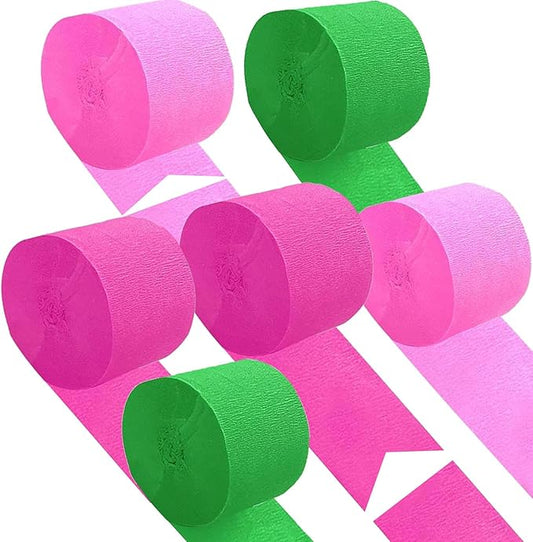Green Pink and Hot Pink Crepe Paper 6 Pcs Streamers for Party Decorations, Birthday Wedding DIY Crafts, Gift Wrapping Supplies