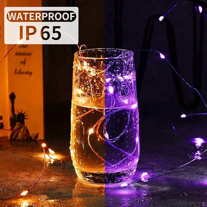 12 Pack Fairy Lights 7Ft 20 LED Twinkle String Lights Battery Operated Waterproof Firefly Starry for Mason Jar Party Wedding Christmas Valentines Day,Orange&Purple