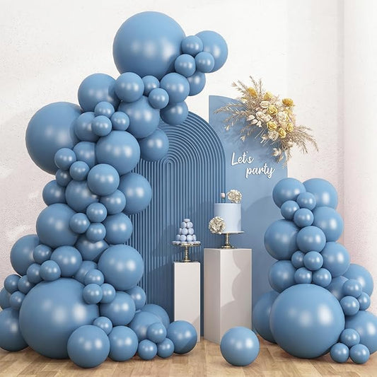RUBFAC 135pcs Dusty Blue Balloons, Boho Neutral Blue Latex Balloon Different Sizes 18 12 10 5 Inch for Garland Arch Birthday Wedding Engagements Anniversary Baby Shower Party Supplies