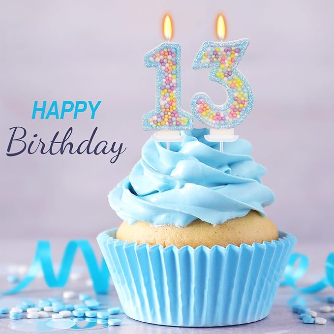 Blue Birthday Candles - Number 13 Candle, Colorful Macaron Candles, 13 Birthday Decorations for Girls Boys, Cake Decorations, Theme Party Supplies (Blue)