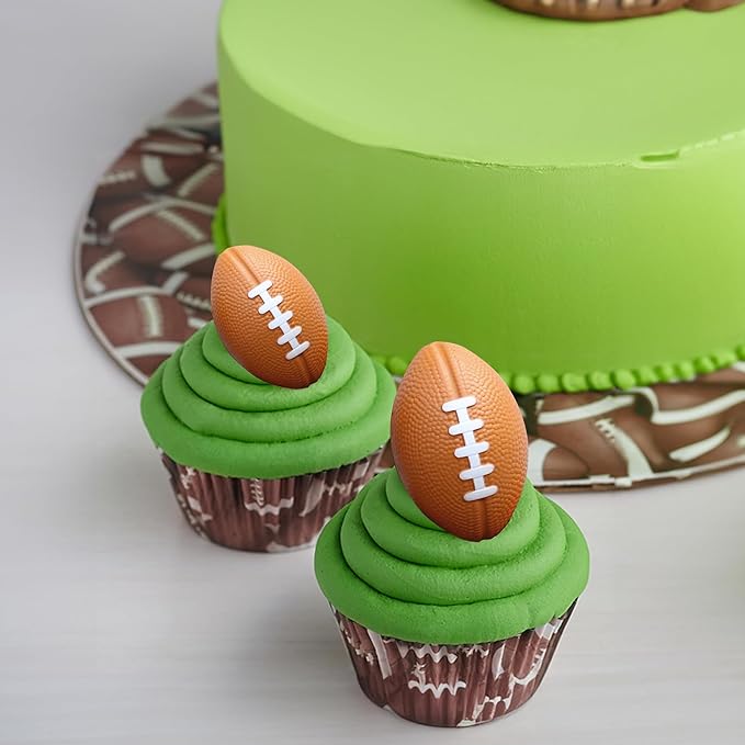 24Pcs Football Cupcake Toppers Foam Rugby Ball Players Cupcake Picks for Kids Sport Theme Birthday Party Baby Shower Cake Decorations Supplies