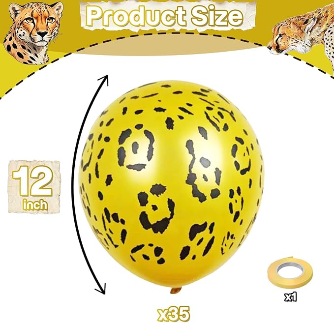 Gold Cheetah Print Balloons, 12 Inch Safari Animal Leopard Print Latex Helium Balloons Jungle Animal Decorations for Kids Wild Wildlife Cheetah Zoo Baby Shower Birthday Theme Party Decorations