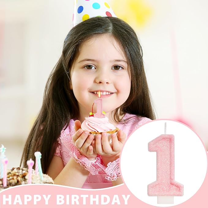 Pink Birthday Candles - Number 1 Candle for Girl, Sweet One Cake Topper for First Birthday Decorations, Sweet One Party Decorations