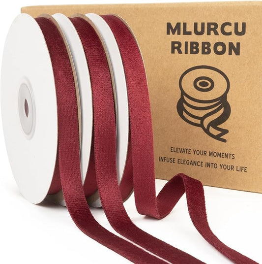 Maroon Velvet Ribbon 3/8 Inch x 21Yd Double Faced Thin Dark Red Velvet Ribbons Set for Christmas Tree Ornaments Gift Wrapping Wedding Decoration Wreath & Hair Bows Making