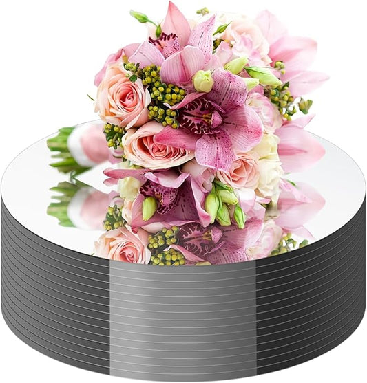 14PCS 12inch Round Mirrors for Centerpieces for Tables Acrylic Circle Mirror with 8" Round Candle Mirror Tray for Craft DIY Wedding Anniversary Christmas Party Table Decorations