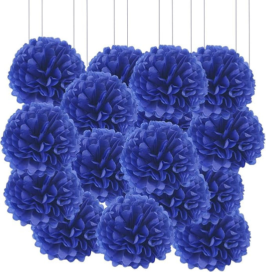 Qimoo 20pcs Sapphire Blue Paper Pom Poms Decorations, DIY Decorative Tissue Paper Pom-poms Flowers Ball for Party Wedding Outdoor Decoration