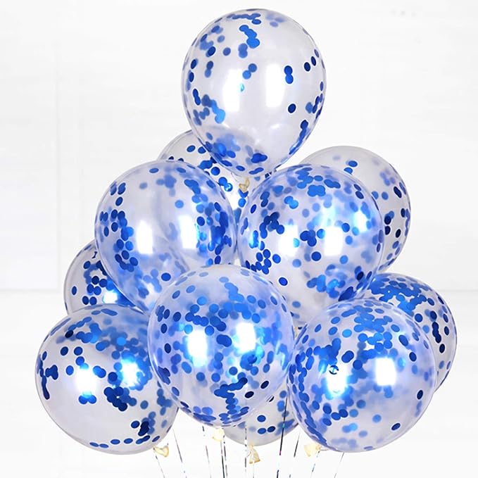Blue Confetti Balloons, 25 Pcs Thickened 12 Inch Clear Latex Balloon with Confetti Inside for Graduation Decorations Engagement Bridal Shower Party Baby Shower Birthday Party Decoration Supplies