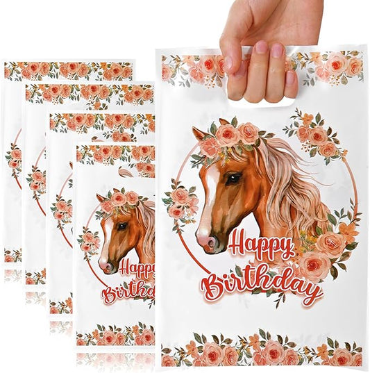 HappFestiv 50 Pcs Horse Party Favor Bags, Horse Flower Goodie Bags with Handle, Treat Bags for Snacks&Candy, Gift Bags Birthday Party Supplies