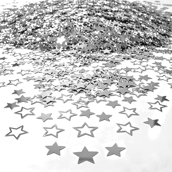 Confetti Star Confetti Party Scatter for Birthday Wedding Anniversary Party Decoration Supplies.(Star 2 Size Silver)