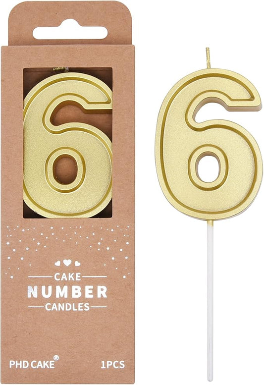 PHD CAKE 2.76 Inch Luxe Gold 6 Number Birthday Candles, Gold Number Candles, Cake Number Candles, Party Celebration