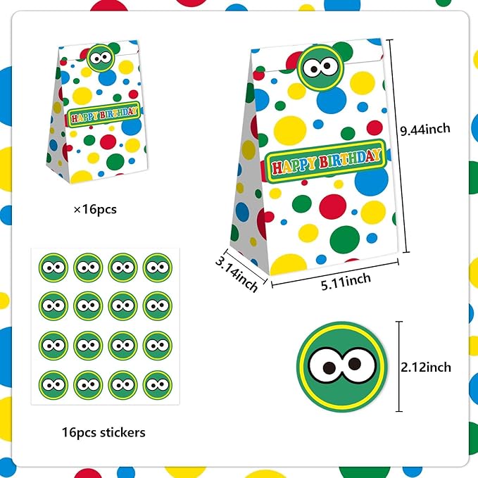 Zliisang 16PCS Cartoon Party Favor Bags Colorful Goodie Gift Bags for Kids Birthday Party Gift Supplies Happy Birthday Party Decorations