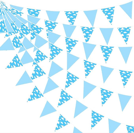 32Ft Clouds Party Decorations Blue Sky White Clouds Fabric Banner Triangle Pennant Flag Garland Streamers for Kids Cartoon Story Birthday Story Baby Shower Clouds Theme Outdoor Garden Supplies