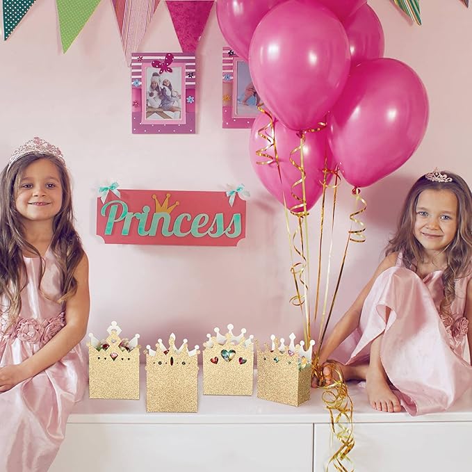 Outus 20 Pieces Princess Crown Boxes Glitter Princess Party decoration Glitter Party Favor Candy Boxes Gold Gifts Container for Wedding Birthday Baby Shower Supplies