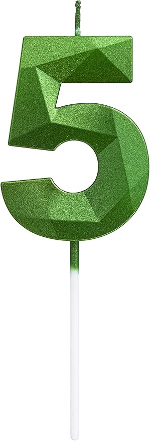 Green Happy Birthday Cake Candles,Wedding Cake Number Candles,3D Design Cake Topper Decoration for Party (Green Number 5)
