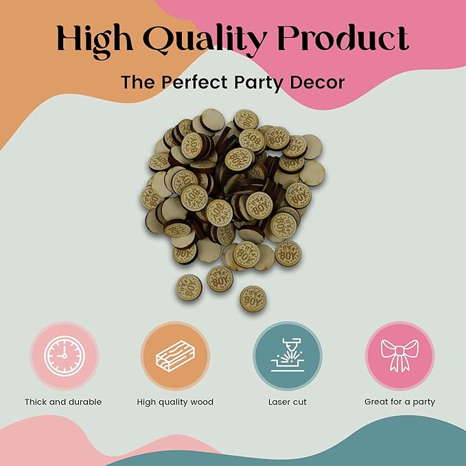 Confetti - Engraved Wood - Rustic Wooden Wedding Decor Party Table Scatter Decorations (It's a Boy)