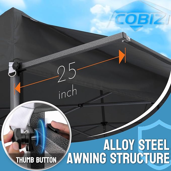 COBIZI 10X30 Pop Up Canopy Tent Heavy Duty with Sidewalls, Outdoor Commercial Canopy with Awning, Waterproof&69 SF Extended Awning, Vendor Tent for Market, Party Events, Black