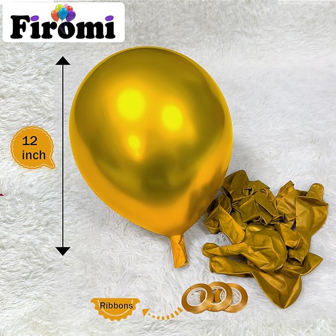 Firomi Metallic Gold Balloons 12-inch 100 Pack Helium Big Shiny Round Chrome Gold Thicken Latex Balloon for Wedding Birthday Party Gold Party Balloons (with 3 Ribbons)