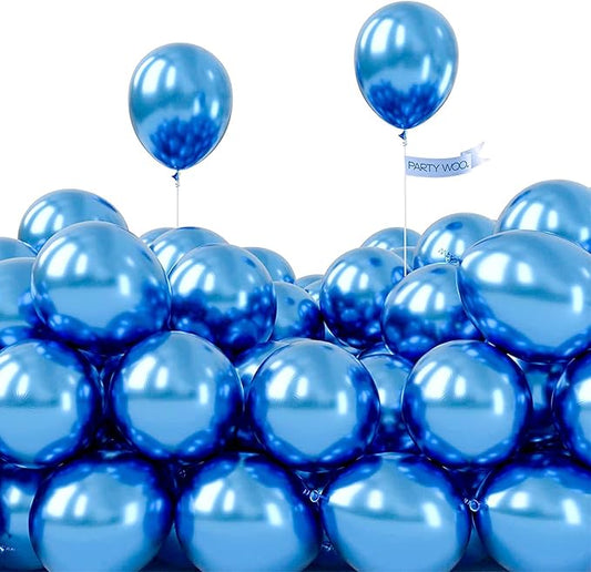 PartyWoo Metallic Blue Balloons 50pcs 5 Inch Small Mini Chrome Blue Latex Balloons for Graduation Wedding Baby Shower Engagement Baby Shower Wedding Bachelorette Birthday Party Decorations Blue-G106