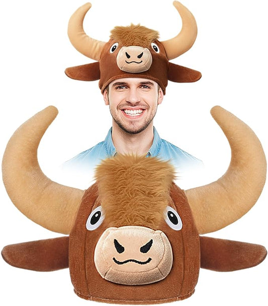 Shihanee Highland Cow Head Plush Hat Highland Cow Gift for Women Animal Headwear Party Supplies Costume Animal Hat Gifts for Women Photo Booth Prop Dress up Accessory