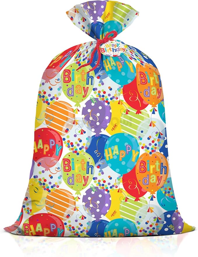 Extra Large Jumbo Happy Birthday Present Bag - 36''x48'' XL Oversized Party Gift Wrapping Bags with Colorful Balloon Confetti Design