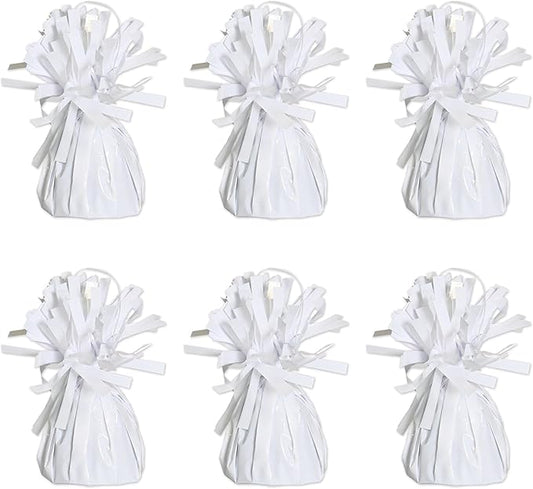 Beistle White Metallic Plastic Wrapped Balloon Weights For Birthday Parties, Weddings, Anniversaries, Table Décor, Celebrating With You Since 1900, 5.5" x 2.5", 6 Piece