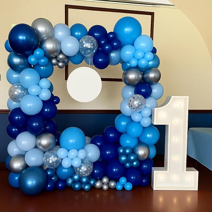 Patimate Blue Silver Balloons Set, 50 pcs 12 inch Metallic Navy Royal Blue Silver Confetti Latex Balloons Kit for Boy Men Birthday Retirement Baby Shower Graduation Party Decorations