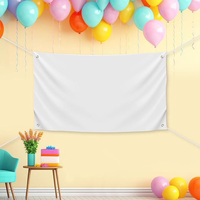 Blank DIY Banners Polyester Oxford Cloth White Banner with Hanging Rope for Wall Signs Writing DIY Painting Indoor Outdoor Office Camping Yard Birthday Party Decorations Supplies 4.9x3ft-BECKTEN