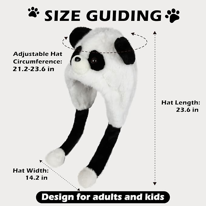 Surblue Animal Hat with Ears Moving Jumping Winter Plush Cap Halloween Christmas Party for Adult Teenager, One Size