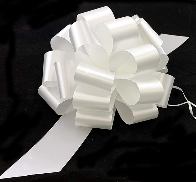 Large White Ribbon Pull Bows - 9" Wide, Set of 6, Memorial Day, 4th of July, America 250 Anniversary, Wedding Decor, Reception, Anniversary, Bows for Gifts, Veterans Day, School Colors, Church
