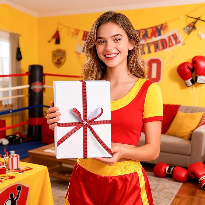 6 Pieces Boxing Ribbon Set, Boxing Theme Grosgrain Ribbons, 3/8inch x 30 Yard Sandbags Ribbon, Black and Red Decorative Ribbons for Gift Wrapping DIY Birthday Party Favor Decorations