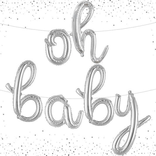 KatchOn Silver Oh Baby Balloon Sign - 16 Inch | Baby Shower, Gender Reveal Balloon Decoration | Sign Backdrop | Banner