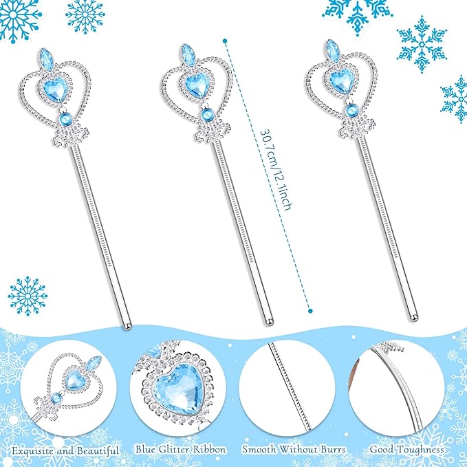 Chalyna 12 Pcs Princess Crowns Tiara Wand for Little Girl Silver Heart Jewel Plastic Tiara Winter Gift for Birthday(Blue,Heart Style)