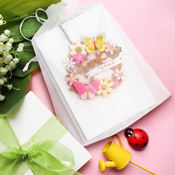 ANZNKU 100PCS Organza Bags 6x9 Large Gift Bags White Mesh Bag Drawstring, Sheer Gift Pouches for Goodie Jewelry Candy Sachet, Gift Wrap Bag for Wedding Mother's Day Bridal & Baby Shower Birthday Party
