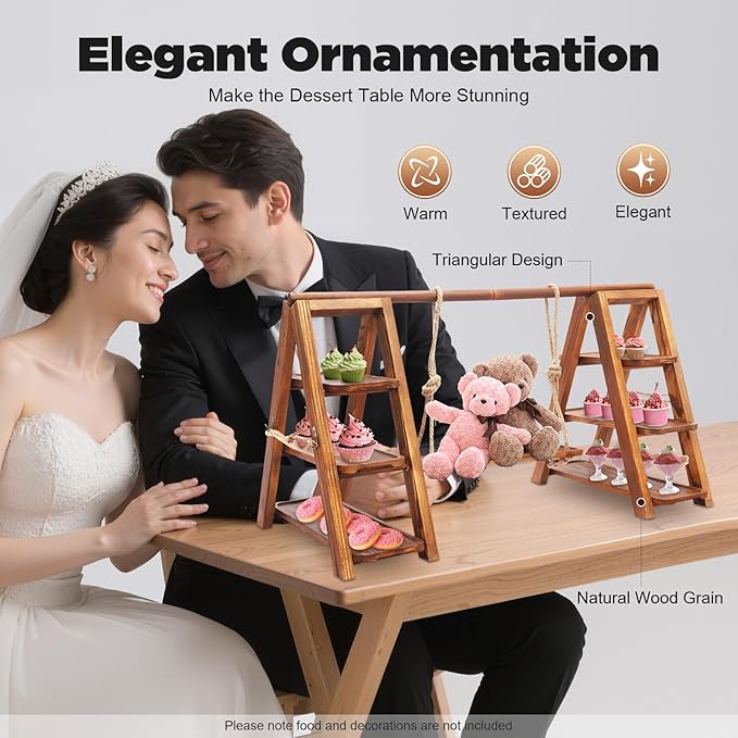 mignonnememe Wooden Cupcake Stand 3 Tier Cake Pop Stand Dessert Table Display Set with Serving Tray and Folding Stand for Party Birthday Wedding (Brown)
