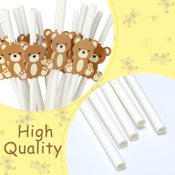 100 Pcs Bear Paper Straws Little Cutie Snowflake Disposable Drinking Paper Straws for Little Cutie Baby Shower Decorations Supplies Birthday Party Decorations, 0.24 x 7.76 Inch(Bear)