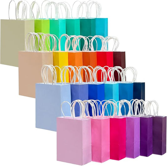 qiqee 24 Colors Small Gift Bag with Handles Bulk 24PCS Paper Party Bags 8.3"x6"x3" Multiple Uses (Small Size)