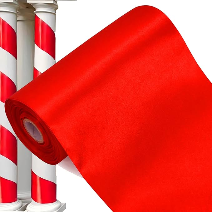TONIFUL 6 inch x 22yd Wide Red Satin Ribbon Solid Fabric Large Ribbon for Grand Opening Cutting Ceremony Wedding Birthday Party Decoration Gift Craft Chair Sash Table Car Bows Indoor or Outdoor